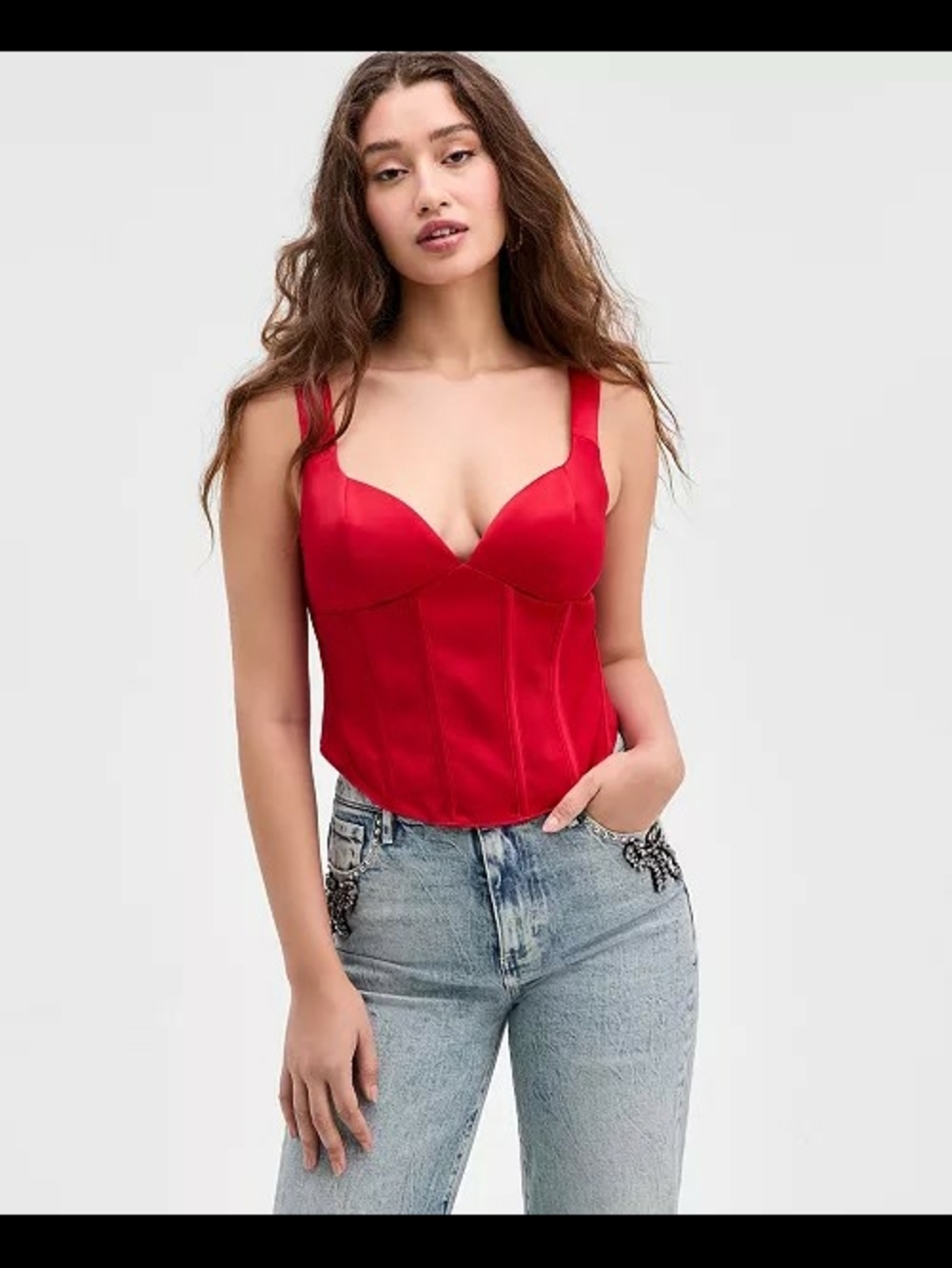 Guess Red Satin Sleeveless Sweetheart Bustier Top, Corset Large